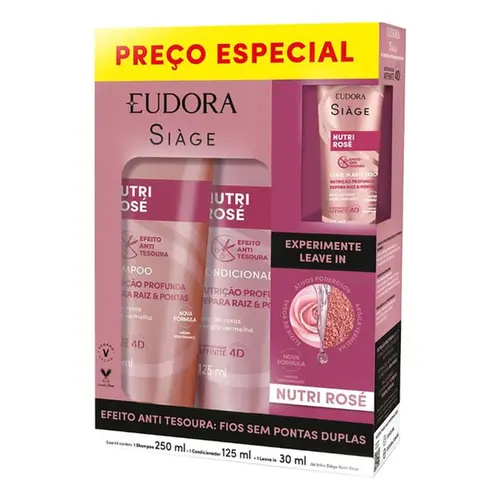KIT EUDORA SIAGE NUTRI ROSE SHAMPOO 250ML +COLONIA 125ML +OLEO 30ML